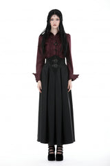 Wine Red Turn-down Collar Ruffled Long Sleeves Women's Gothic Blouse - Product - 5