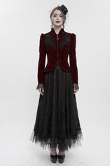 Red Stand Collar Velvet Applique On Chest Pendant Zipper Long Sleeve Women's Gothic Jacket - Product - 3