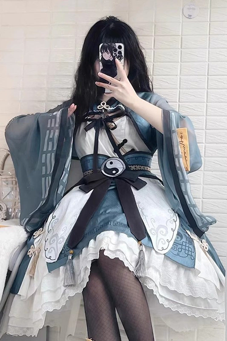 Multi-layer Little Taoist Priest Print Ruffle Sweet Chinese Style Lolita Jsk Dress 2 Colors - Product - 7