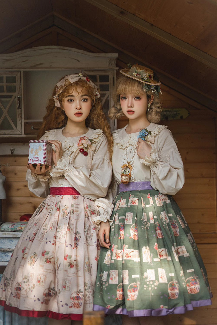 Forest Illustrated Book Watercolor Picture Book Print Sweet Elegant Lolita Skirt 3 Colors - Product - 14