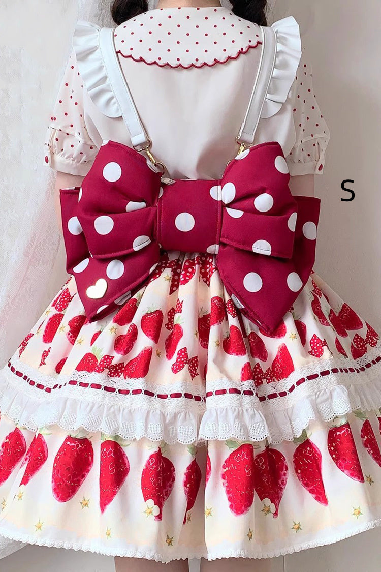 Red/White Polka Dot Print Bowknot Shaped Sweet Lolita Backpack - Product - 21