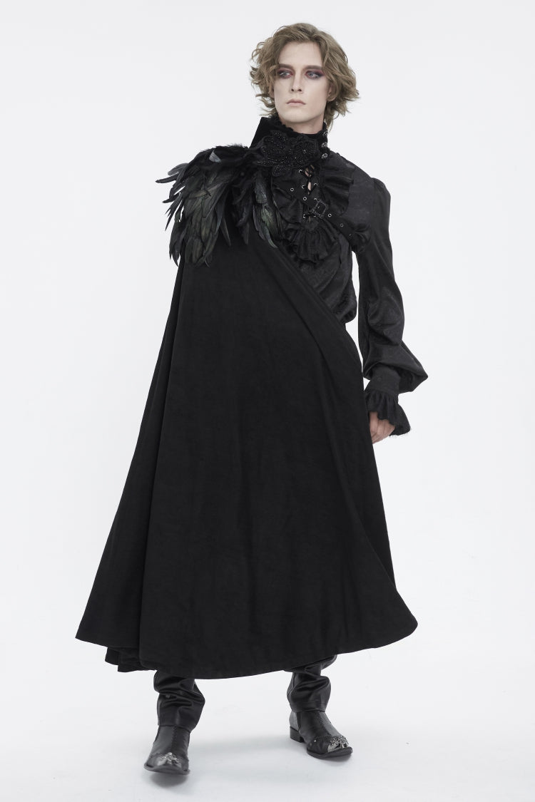Black Stand Collar Men's Gothic Accessory Feather Cape - Product - 11