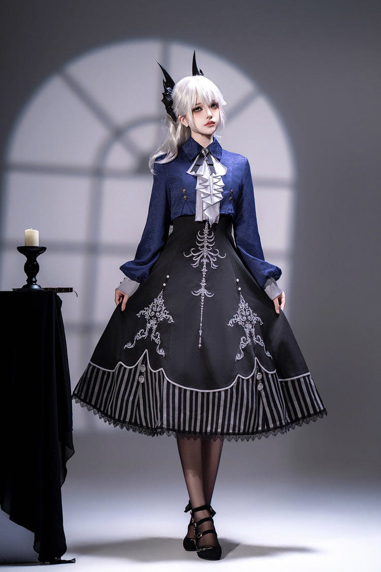 Black Printed Embroidered Gothic Vintage Elegant Lolita Jsk Dress Set - Product - 4
