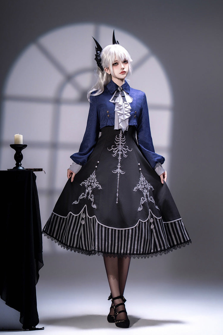 Black Printed Embroidered Gothic Vintage Elegant Lolita Jsk Dress Set - Product - 4