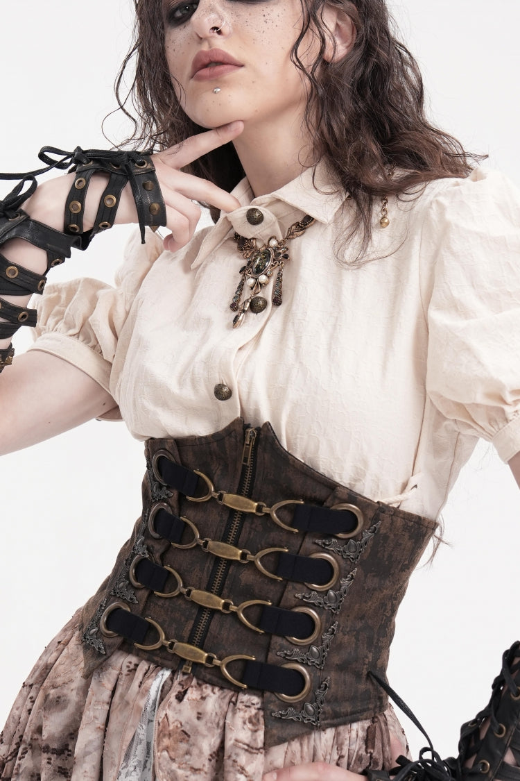 Brown Lace-Up Slim Zippered Women's Punk Underbust Corset - Product - 9