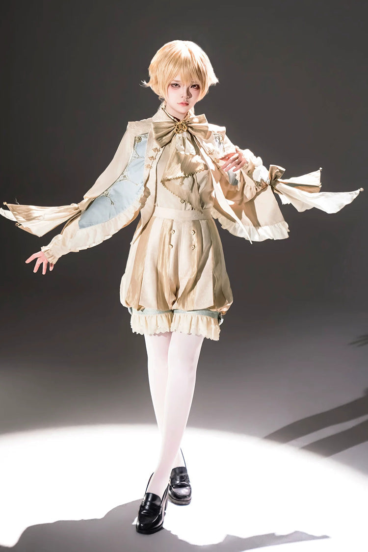 Yellow [Fairytale Storybook] Stand Collar Long Sleeves Ruffled Embroidered Bow Classic Chinese Style Ouji Lolita Set - Product - 5