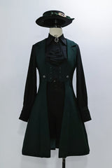 Green Lace-Up Slim Gothic Vintage Handsome Ouji Lolita Vest - Product - 3