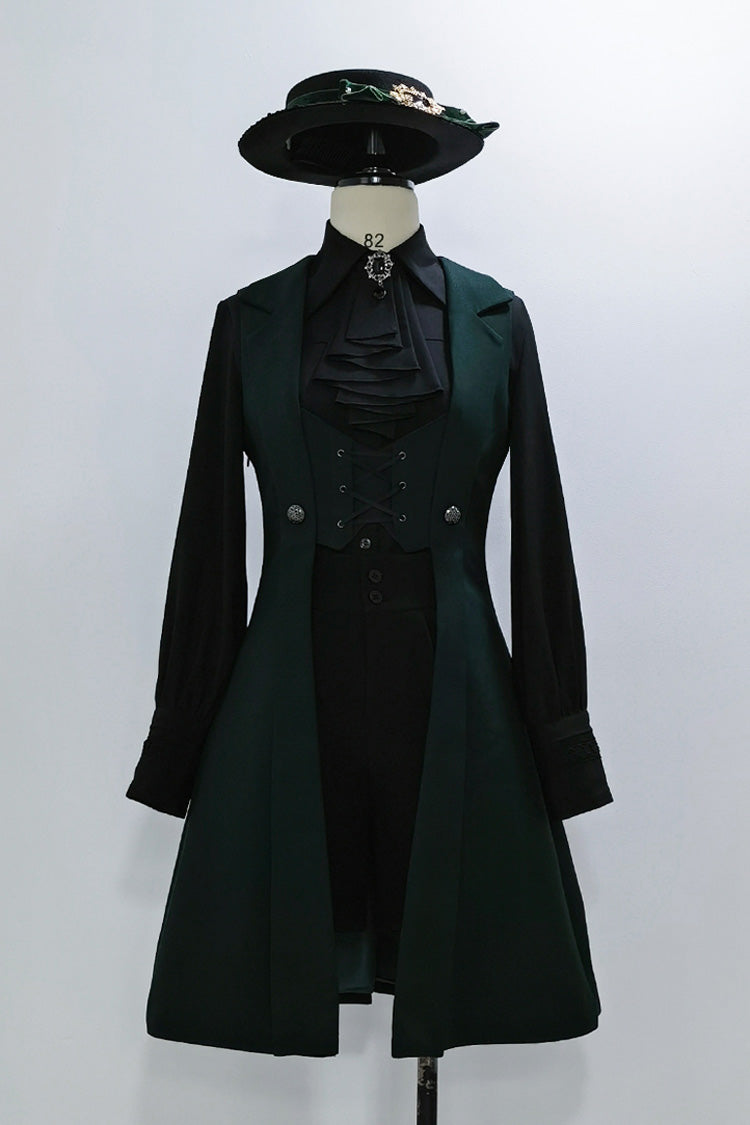 Green Lace-Up Slim Gothic Vintage Handsome Ouji Lolita Vest - Product - 3
