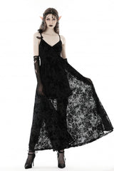 Black Sleeveless Lace Lace-Up Women's Gothic Maxi Rose Slip Dress - Product - 9