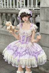 Purple [Dreaming Butterfly] Multi-Layered Jacquard Ruffle Bowknot Lace Sweet Princess Lolita Jsk Dress - Product - 3