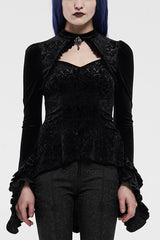 Black Long Sleeves Hollow Embroidery Slim Women's Gothic Blouse - Black - 1