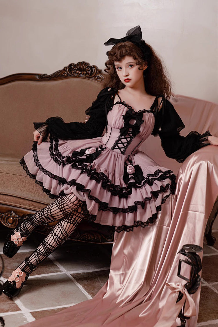 Black/Purple Dance Music Long Sleeves Multi-layer Ruffle Bowknot Sweet Princess Lolita Dress - Product - 8