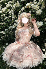 Pink [Flora Isle Butterfly] Sleeveless Ruffle Bowknot Lace Lace-Up Sweet Elegant Lolita Jsk Dress - Product - 5