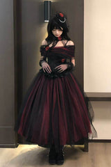 Black/Red [Sanglin’s Tribute] Off Shoulder Ruffled Gothic Lolita Dress - Product - 9