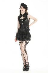 Black Sleeveless Cut-Out Lace Trim Side Lace-Up Women's Gothic Sexy Corset Top - Black - 1