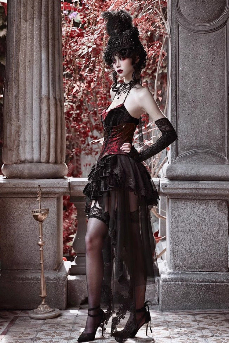 Black/Red Duchess Rococo Fishbone Girdle Multi-layer Ruffle Gothic Lolita Skirt - Product - 8