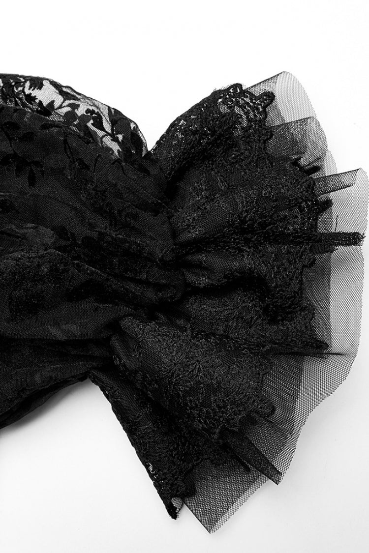 Short Puff Sleeves Print Ruffle Lace Women's Gothic Dress 2 Colors - Product - 8