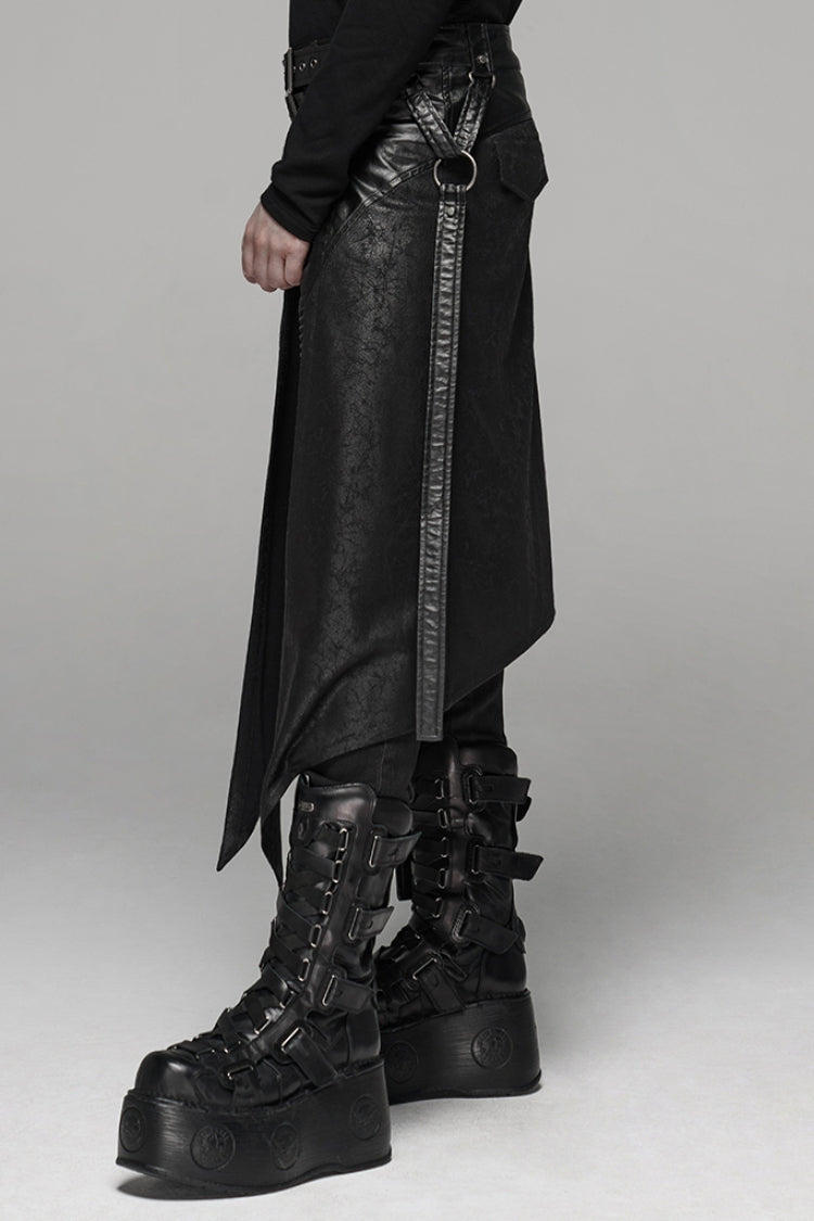 Black Double Layer Metal Buckle Belt Men's Steampunk Skirt - Product - 2