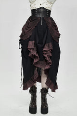 Burgundy Printed Drawstring Steampunk Womens Half Skirt - Product - 2