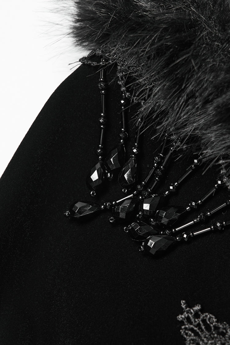 Black Stand Collar Embroidered Lace-Up Women's Gothic Coat - Product - 6