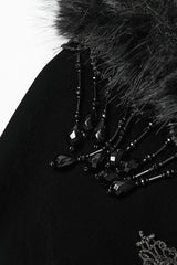 Black Stand Collar Embroidered Lace-Up Women's Gothic Coat - Product - 6