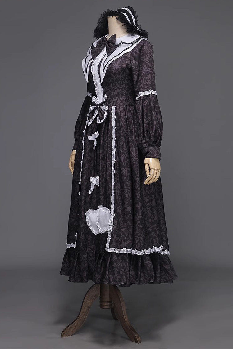 Black Maid Long Sleeves Ruffle Bowknot Sweet Lolita Dress - Product - 3