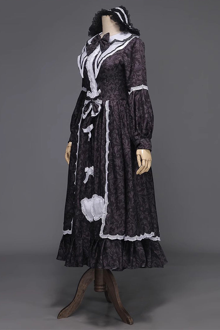 Black Maid Long Sleeves Ruffle Bowknot Sweet Lolita Dress - Product - 3