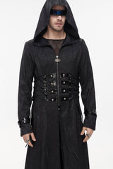 Black Punk Stripe Mechanism Material Adjustable Stitching Fake Girdle Design Slim Fit Men's Coat - Product - 8