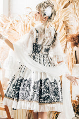 White Dragon Rider Print Ruffle Cardigan Bowknot Lace Gothic Lolita Jsk Dress - Product - 3