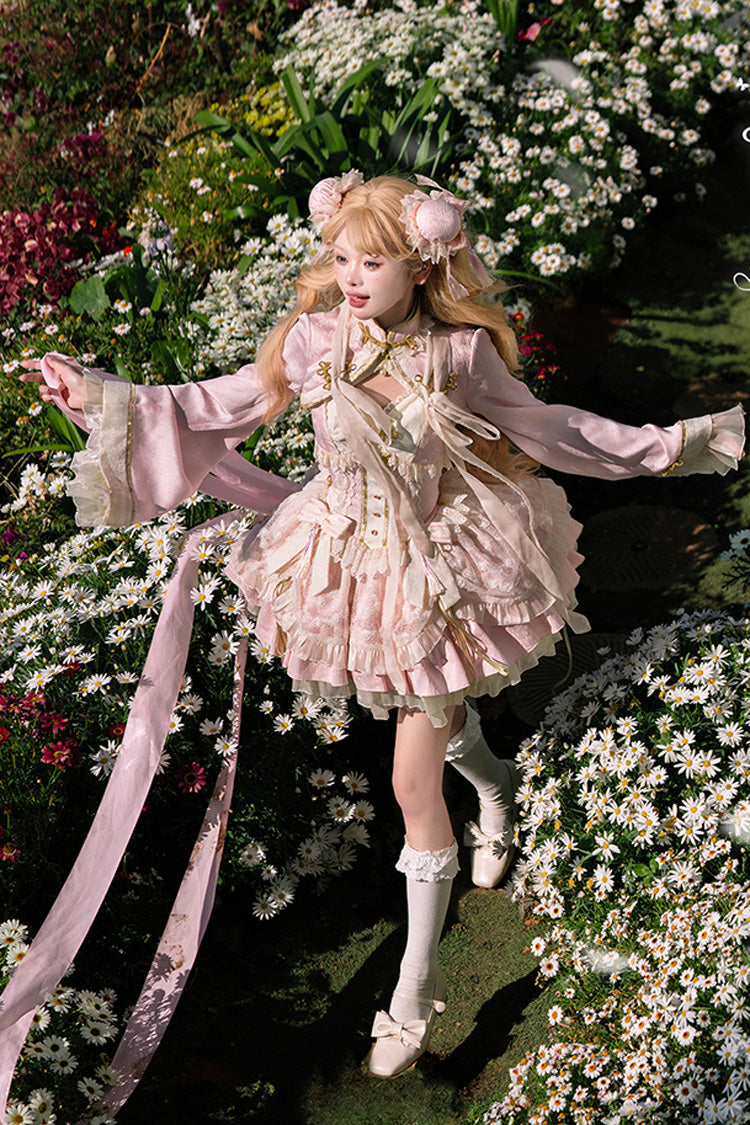 Pink White Pear Dream Multi-layer Ruffle Lace Sweet Chinese Style Princess Lolita Jsk Dress - Product - 15