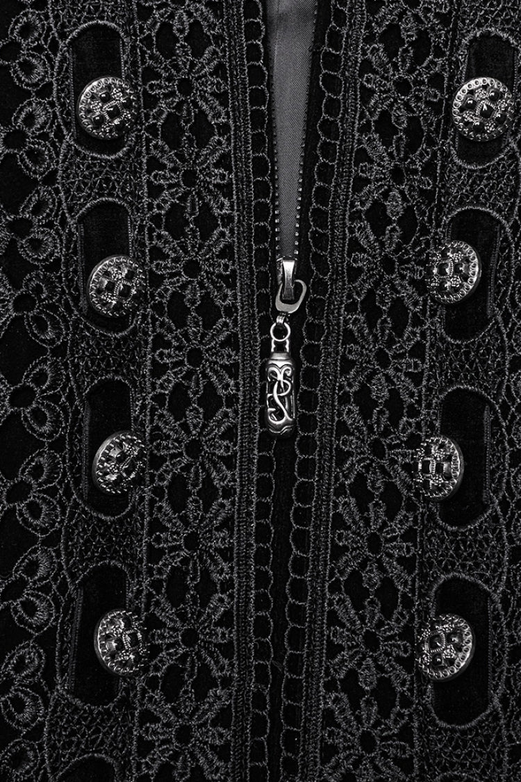 Black Long Puff Sleeves Floral Embroidery Women's Gothic Coat - Product - 6