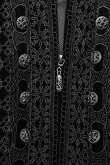 Black Long Puff Sleeves Floral Embroidery Women's Gothic Coat - Product - 6
