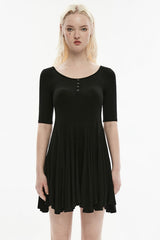 Black Round Collar Half Sleeves Skull Single-Breasted Women's Gothic Dress - Black - 1