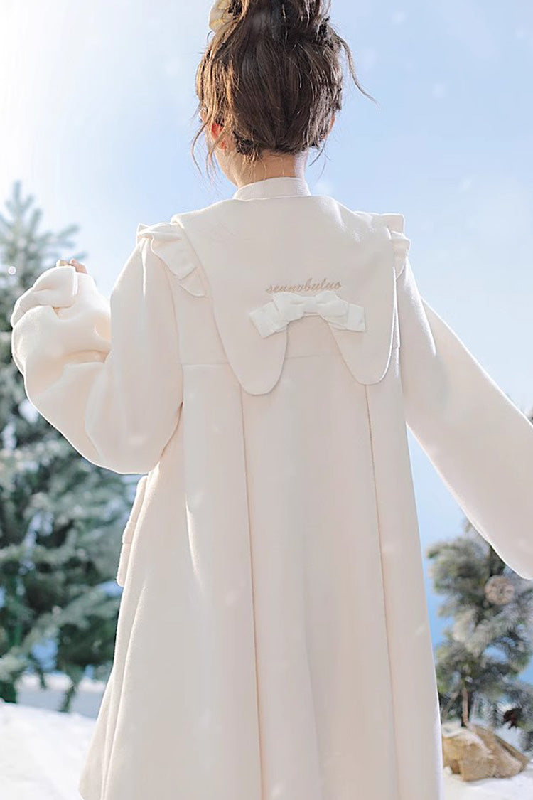 White Pointed Collar Long Sleeves Bowknot Sweet Lolita Coat - Product - 5