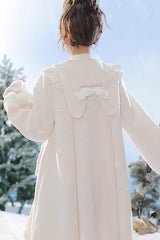 White Pointed Collar Long Sleeves Bowknot Sweet Lolita Coat - Product - 5