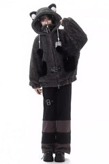 Black/Grey [Little Hibernating Bear] Long Sleeves Hooded Zippered Sweet Lolita Coat and Pants Set - Product - 4