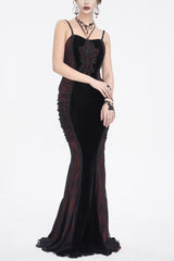 Black/Red High Waisted Embroidery Women's Gothic Dress - Black/Red - 1