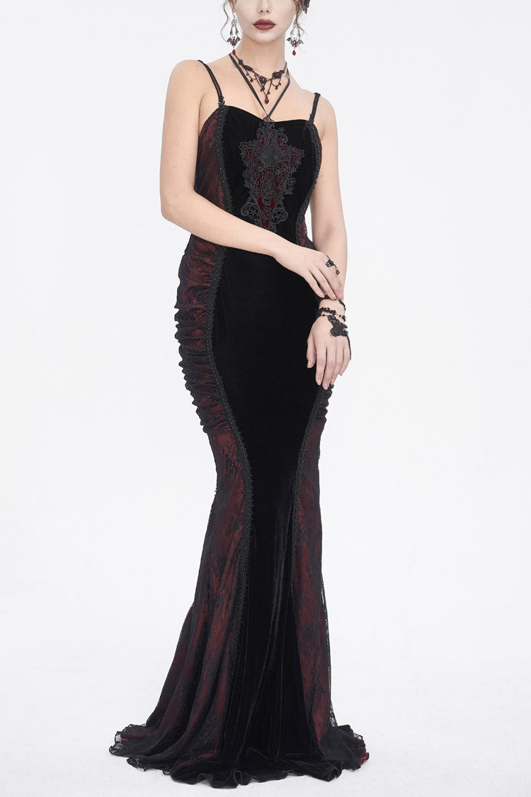 Black/Red High Waisted Embroidery Women's Gothic Dress - Black/Red - 1