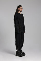Black Round Collar Long Sleeves Ripped Mesh Men's Punk T-Shirt - Product - 2
