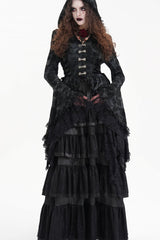 Black Long Trumpet Sleeves Multi-Layered Embroidery Lace Hooded Ripped Women's Gothic Jacket - Product - 8