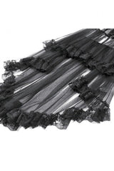 Black Deep-V Ruffled Long Flare Sleeves Sheer Lace Patchwork Lace-Up Women's Gothic Duster - Product - 15