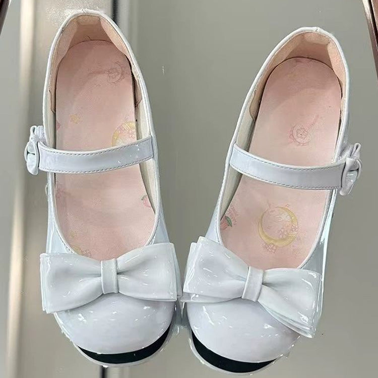 Round-Toe Bowknot Sweet Lolita Velcro Buckle Mary Jane Shoes 2 Heel Heights - Light-Blue(3cm) - 6