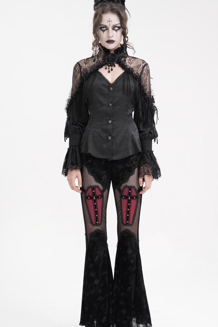 Black Long Sleeves Hollow Ripped Women's Gothic Blouse - Product - 4