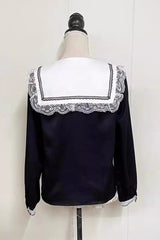 Jirai Kei Long Sleeves Cross Embroidery Japanese Lolita Blouse 2 Colors - Product - 6