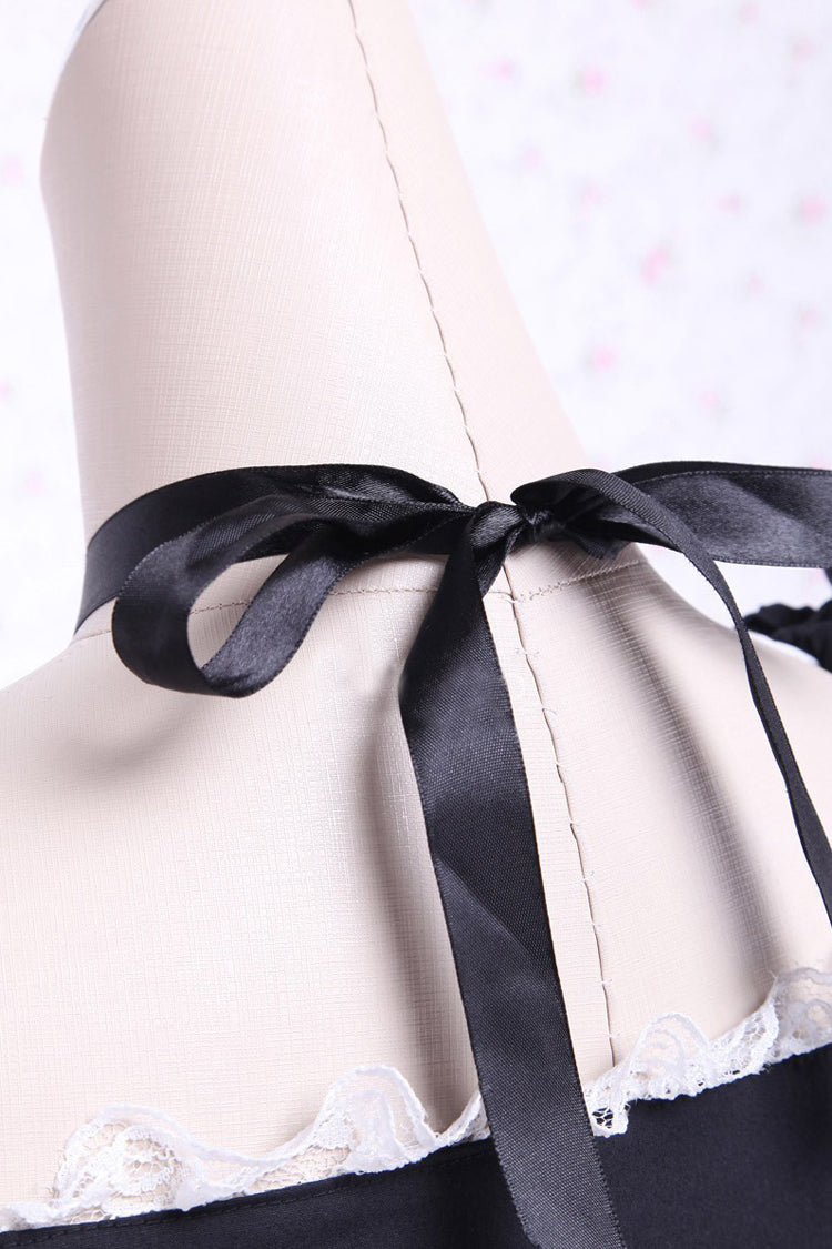 Black/White Cotton Square Collar Lace Trim Gothic Lolita Dress - Product - 7