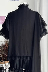 Black Stand Collar Long Short Sleeves Printed Ruffled Lace Gothic Ouji Lolita Set 2 Versions - Product - 16