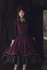Purple/Black Trainee Magician Fake Two Piece Long Sleeves Ruffle Pleated Gothic Lolita Dress - Product - 2