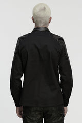 Black Lapel Collar Long Sleeves Stitching Eyelet Men's Punk Blouse - Product - 3