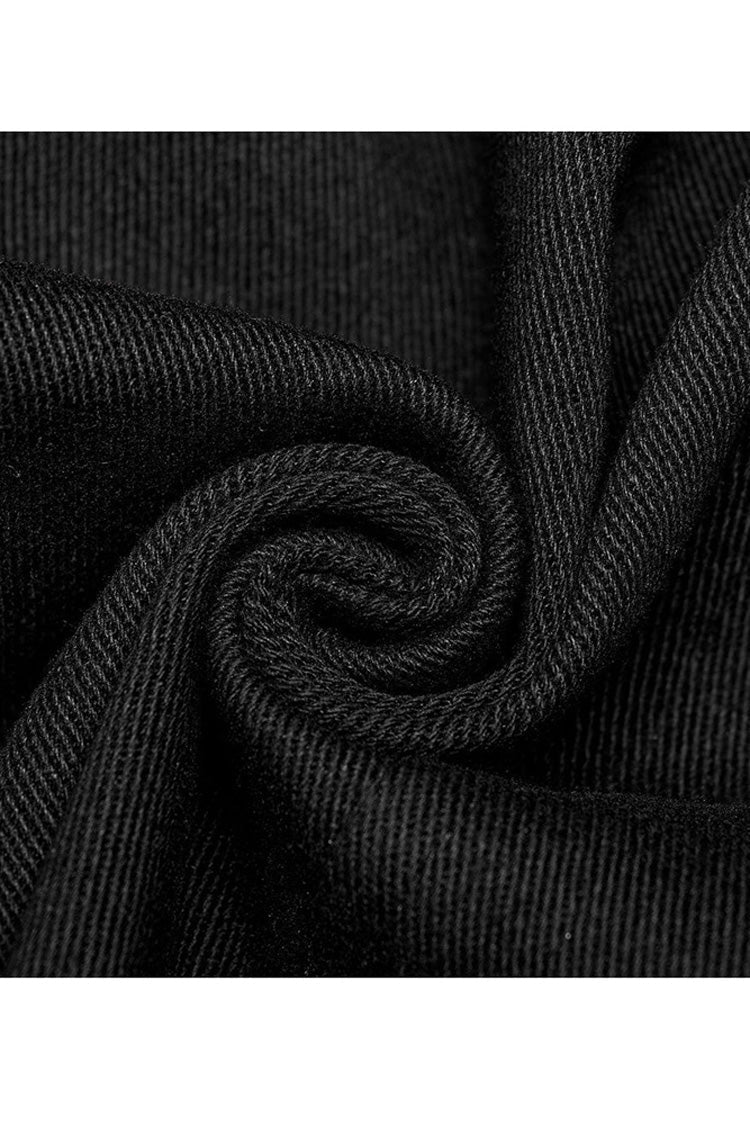 Black Punk High Collar Front Geometric Patterns Splicing Design Shoulder Padded Webbing Buckle Twill Men's Vest - Product - 7