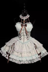 Mint Green Cross Halterneck Ruffle Bowknot Lace Lace-Up Princess Sweet Lolita Dress - Product - 3